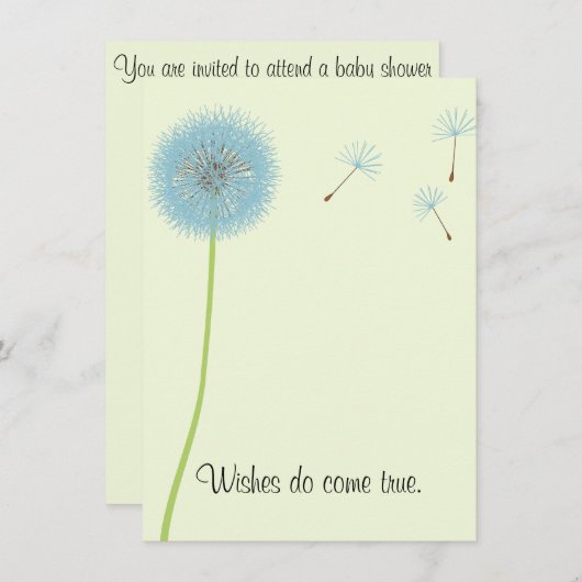 ベビーシャワーの招待状のためのタンポポの願い 招待状 (正面/裏面)
