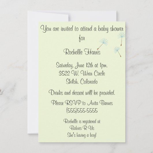 ベビーシャワーの招待状のためのタンポポの願い 招待状 (裏面)