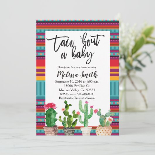 ベビーシャワーの招待状のタコスの一続きのベビー 招待状 (スタンド正面)