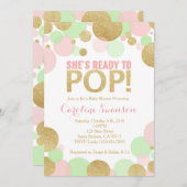 ベビーシャワーの招待状のピンクの金ゴールドのミントの水玉模様 招待状 (正面/裏面)