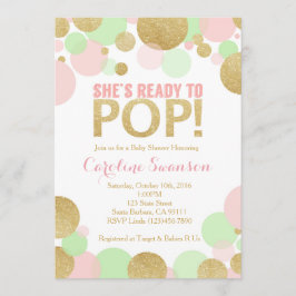 ベビーシャワーの招待状のピンクの金ゴールドのミントの水玉模様 招待状