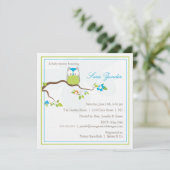 ベビーシャワーの招待状の-青および緑のベビーのフクロウ 招待状 (スタンド正面)