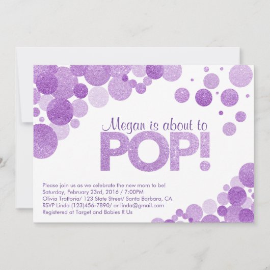 ベビーシャワーの招待状彼女はぽんと鳴ることを約あります! 招待状 (正面)