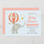 ベビーシャワーの招待状象の熱気の気球 招待状 (正面/裏面)