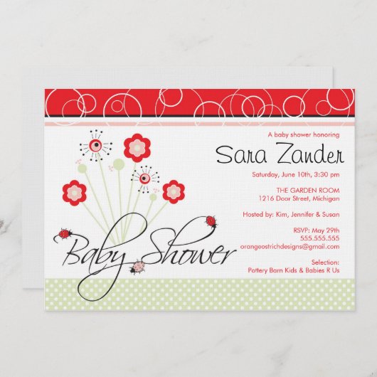 ベビーシャワーの招待状-てんとう虫 招待状 (正面/裏面)