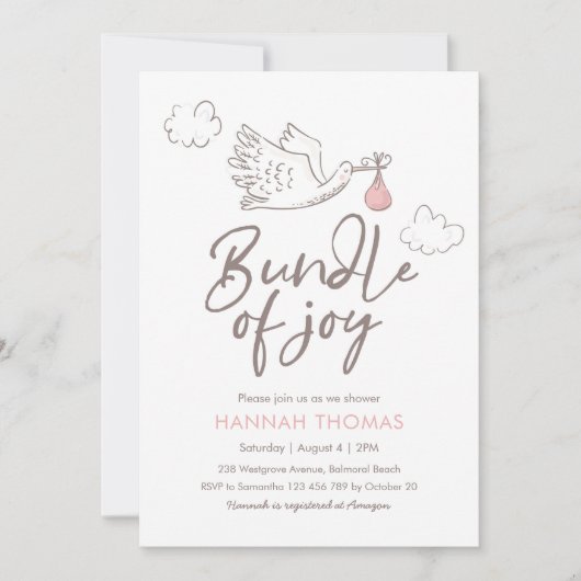 ベビーシャワーの招待状|の女の赤ちゃんのこうのとり 招待状 (正面)