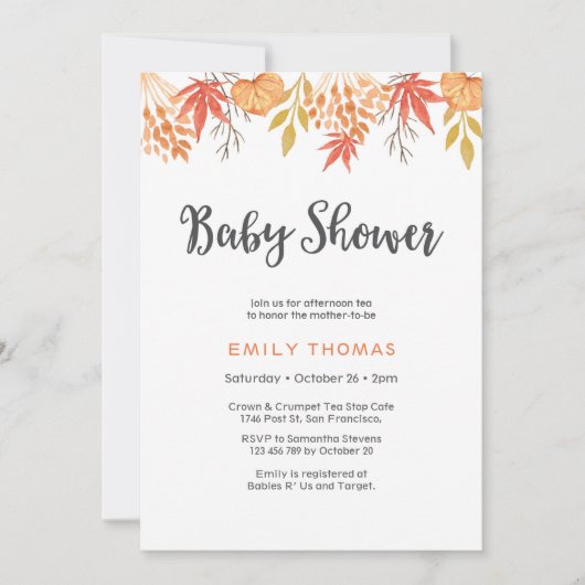 ベビーシャワーの招待状|の秋の秋の花模様 招待状 (正面)
