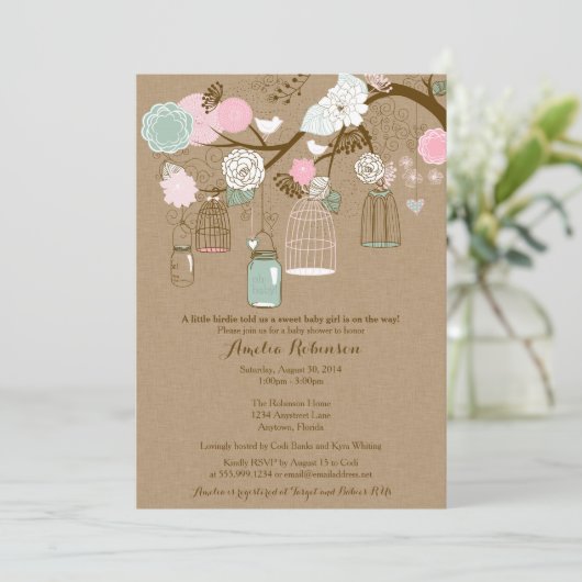 ベビーシャワーの招待状-ぶら下がったなおり及び瓶 招待状 (スタンド正面)