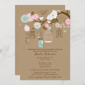 ベビーシャワーの招待状-ぶら下がったなおり及び瓶 招待状 (正面/裏面)