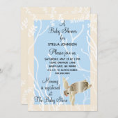 ベビーシャワーの招待状　クリーム/青のカメの招待状 招待状 (正面/裏面)