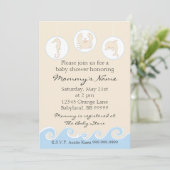 ベビーシャワーの招待状。シー モバイル クリーム ブルー 招待状 (スタンド正面)