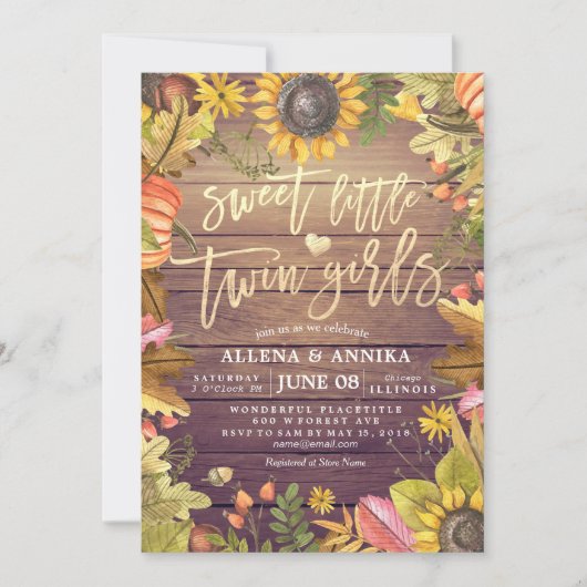 ベビーシャワーの招待状 スウィートリトルツインガールズ 招待状 (正面)