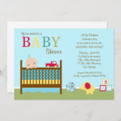 ベビーシャワーの招待状（ベッド） 招待状 (正面/裏面)