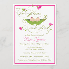 ベビーシャワーの招待状-ポッドの対の女の子のエンドウ豆 招待状