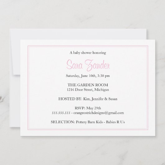 ベビーシャワーの招待状-双生児 招待状 (裏面)