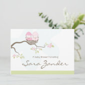 ベビーシャワーの招待状-対のピンクのひな鳥 招待状 (スタンド正面)