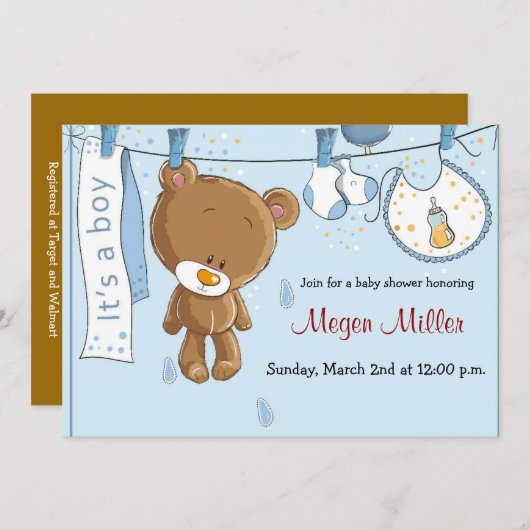 ベビーシャワーの招待状-男の子 招待状 (正面/裏面)