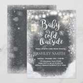 ベビーシャワーの招待状　赤ちゃんよ、外は寒いよ　冬 招待状 (正面/裏面)