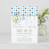 ベビーシャワーの招待状 - 青いおむつピン＆ポルカドット 招待状 (スタンド正面)