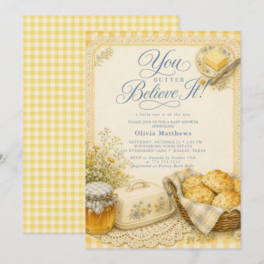 ベビーシャワーの招待状「You+Butter+Believe+It」 招待状 (正面/裏面)