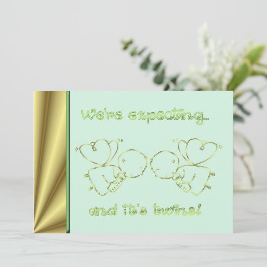 ベビーシャワーの招待私達は双生児を待っています 招待状 (スタンド正面)