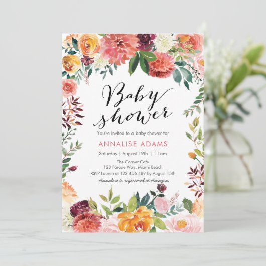 ベビーシャワーの招待|の秋の花模様 招待状 (スタンド正面)