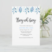 ベビーシャワーの招待|の青い水彩画の花模様 招待状 (スタンド正面)