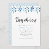 ベビーシャワーの招待|の青い水彩画の花模様 招待状 (正面/裏面)