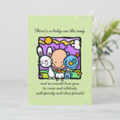 ベビーシャワーの招待。バニー。子犬。ハート 招待状 (スタンド正面)