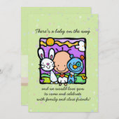 ベビーシャワーの招待。バニー。子犬。ハート 招待状 (正面/裏面)