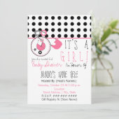 ベビーシャワーの招待-ピンクのおむつPin及び水玉模様 招待状 (スタンド正面)