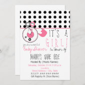 ベビーシャワーの招待-ピンクのおむつPin及び水玉模様 招待状 (正面/裏面)