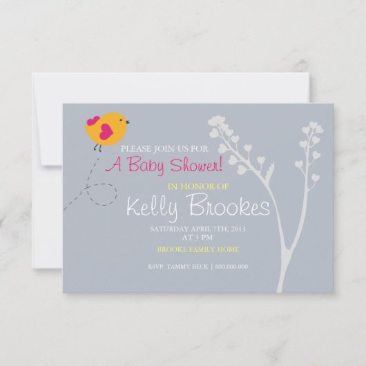 ベビーシャワーの招待|愛の鳥|blue 招待状 (正面)