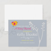 ベビーシャワーの招待|愛の鳥|blue 招待状 (正面/裏面)