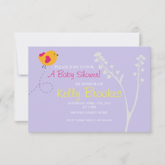 ベビーシャワーの招待|愛の鳥|lv 招待状 (正面)