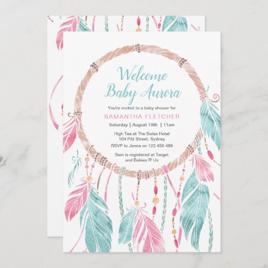 ベビーシャワーの招待|男の子か女の子の夢捕手 招待状 (正面/裏面)