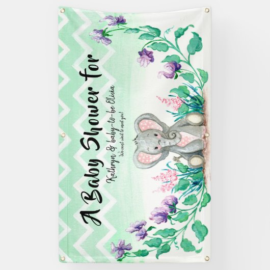 ベビーシャワーの旗かわいい象の花柄の庭 横断幕 (縦)