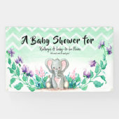 ベビーシャワーの旗かわいい象の花柄の庭 横断幕 (横)