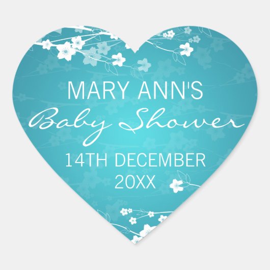 ベビーシャワーの日付の桜のターコイズ ハートシール (正面)
