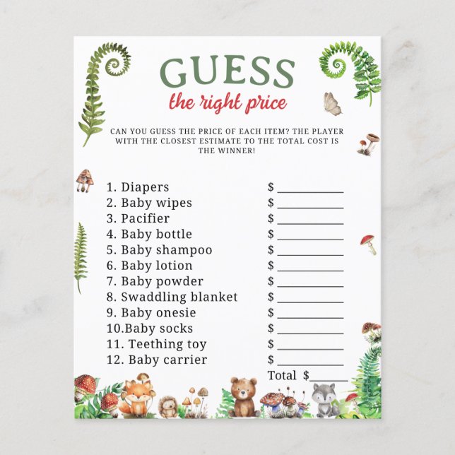 ベビーシャワーの景品当てゲーム Guess the right price (正面)
