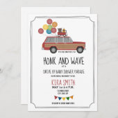 ベビーシャワーの木製SUVワゴンの主要なおもちゃを通るドライブ 招待状 (正面/裏面)