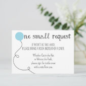 ベビーシャワーの本の要求カードをぽんと鳴らすこと青い準備ができた エンクロージャーカード (スタンド正面)