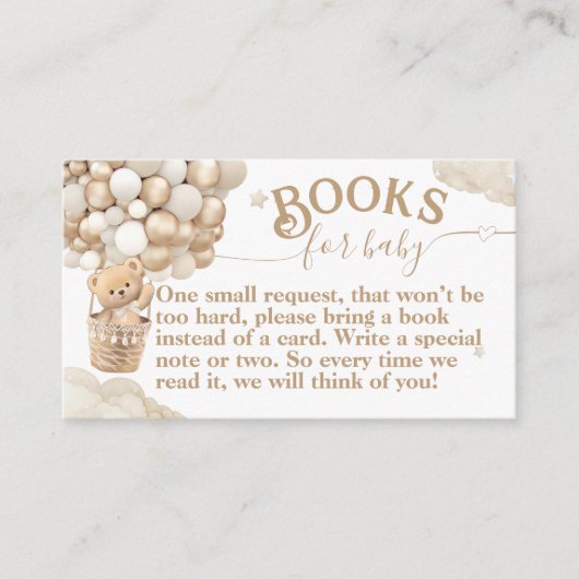 ベビーシャワーの本を待つテディベアバルーン エンクロージャーカード (正面)