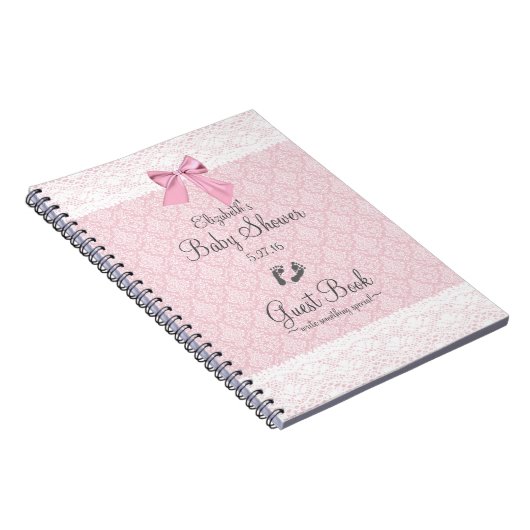 ベビーシャワーの来客名簿のピンクのダマスク織 ノートブック (右側)