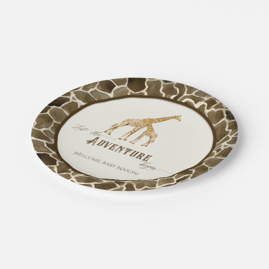 ベビーシャワーの水彩画のかわいいキリンのママおよびベビー ペーパープレート (アングル)