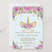 ベビーシャワーの男の子のUnicormの招待、青い花 招待状 (正面)