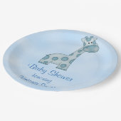 ベビーシャワーの男の赤ちゃんの青のキリン ペーパープレート (アングル)