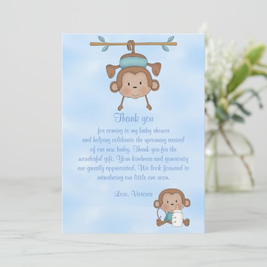 ベビーシャワーの男の赤ちゃん猿 招待状 (スタンド正面)