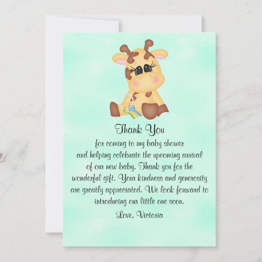 ベビーシャワーの男女兼用なキリン 招待状 (正面)