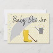 ベビーシャワーの男女兼用な傘および雨靴 招待状 (正面)
